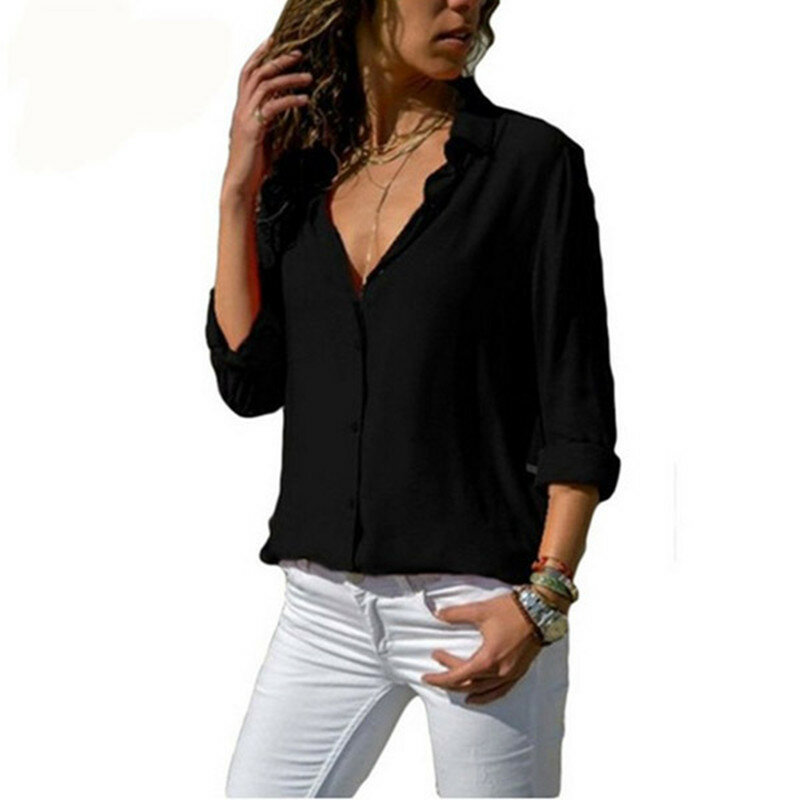 Блузка женская Однорядная на пуговицах, элегантная повседневная рубашка с длинным рукавом, уличная одежда, черный и красный цвета, весна-осень