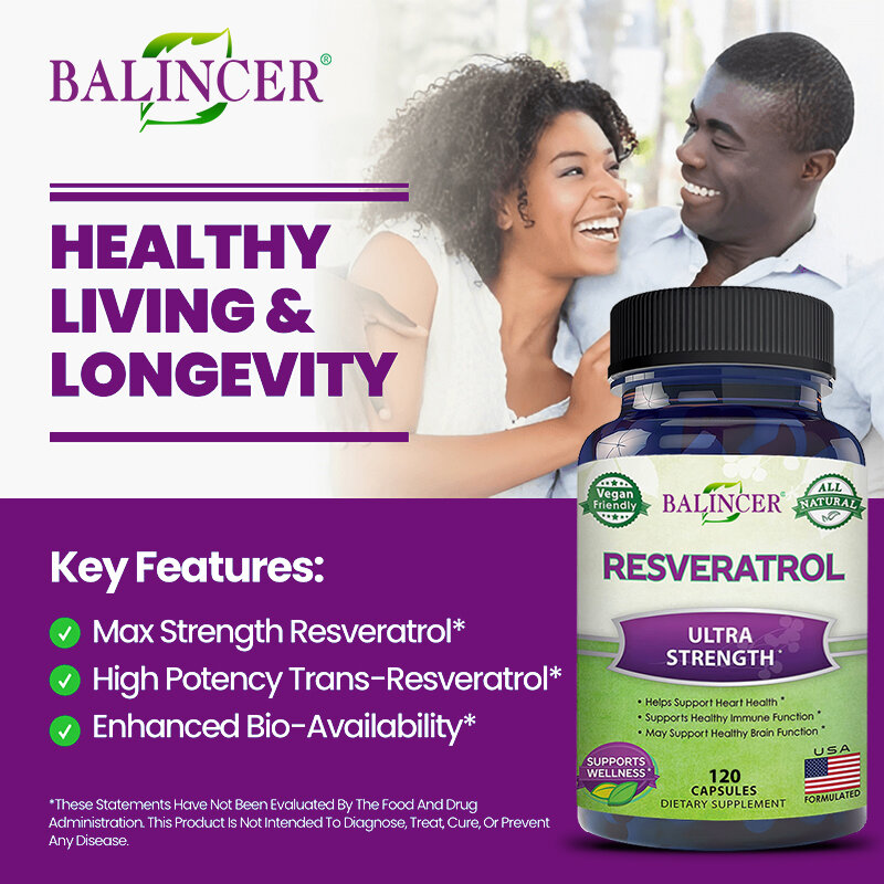 Balincer resveratrol complex สนับสนุนสุขภาพหัวใจและหลอดเลือดปกป้องหลอดเลือดช่วยเพิ่มระบบภูมิคุ้มกันส่งเสริมผิวเรียบเนียน