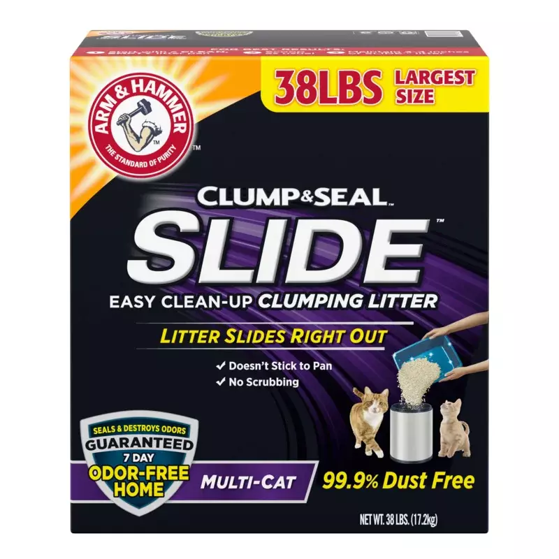 ARM & HAMMER-Clump & Seal SLIDE Cat Litter, fácil limpeza Multi-Cat Clumping Litter, 38 lbs