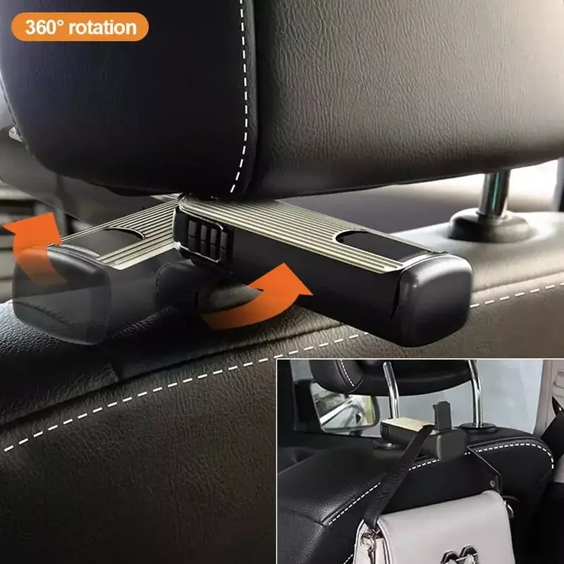 Car Seat Back Hook com suporte do telefone Estável Encosto de Cabeça Pendurado Gancho Anti Slip Silicone Pad, Hidden Rear Row Hanger Mount, 2 em 1