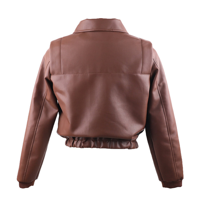 Chaqueta corta de piel sintética para mujer, abrigo holgado con cinturón, ropa de calle con cremallera, estilo Retro, 2024