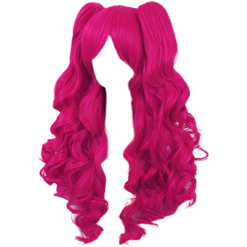 Парик женский длинный кудрявый, парик для конского хвоста в стиле «лолита», с крупными волнами, с аниме полноголовой, розово-красный