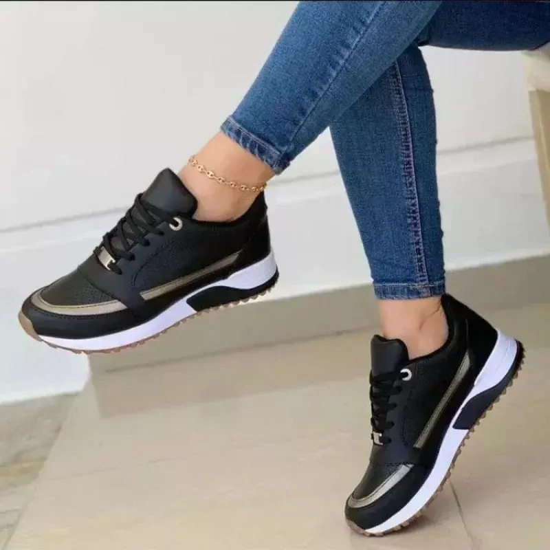 2024 Autumn New Women Sneakers Fashion Round Toe Casual Lace Up  Platform Sports Shoes Woman Non Slip Walking Shoes Ladies