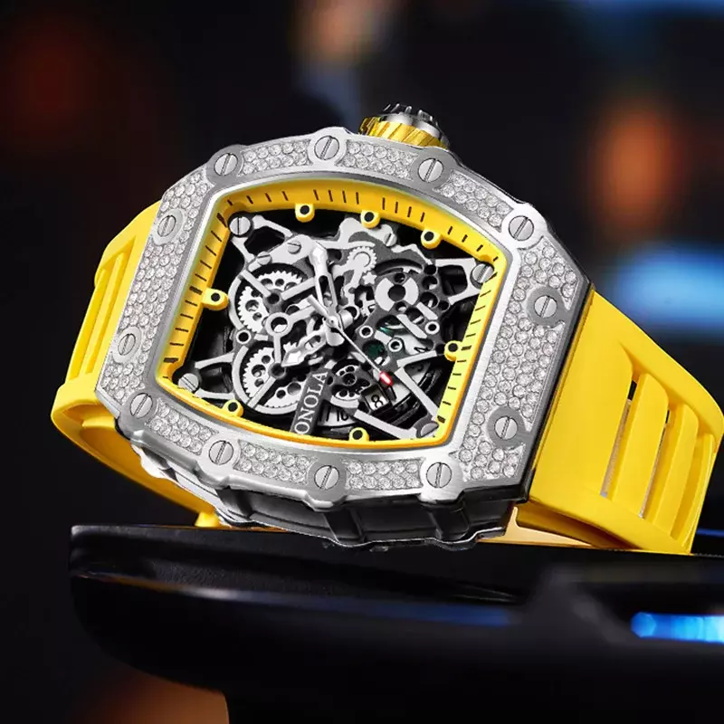 ONOLA-Relógio de quartzo masculino com diamante, relógio casual, fita impermeável, nova moda, 2022