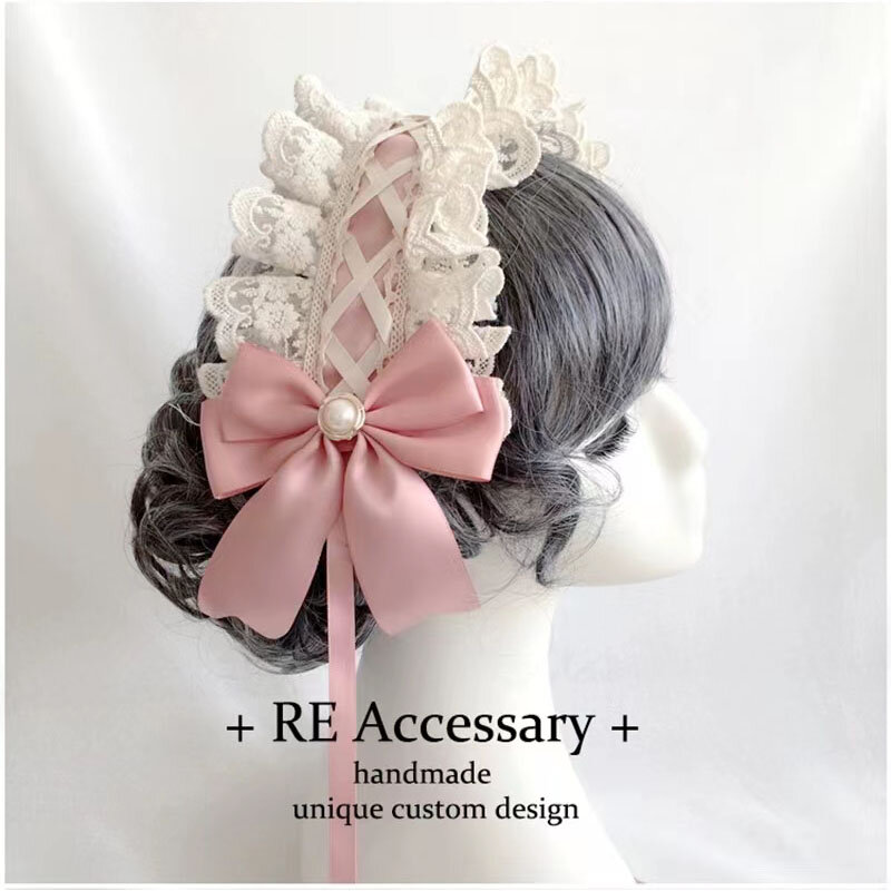 Lolita-accesorios para el cabello para niña, cinta de encaje, diadema de estilo japonés, accesorios de anime dulces y lindos