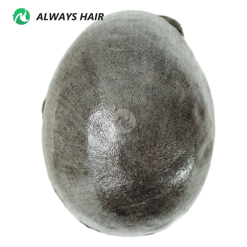 Rambut palsu pria, Wig rambut manusia India 130% ketebalan 0.10-0.12 untuk pria