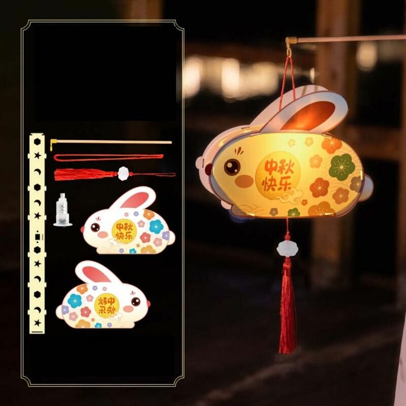 Linternas de conejo de Jade para Festival DE medio otoño, lámpara de luz con forma de conejito artesanal, linterna de conejo portátil China