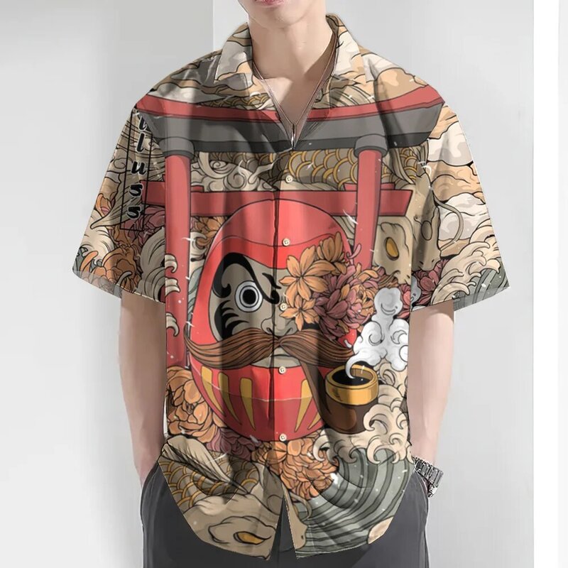 New Ukiyo-E Print Hawaiian Shirts For Men Summer Casual Men's Shirt Retro Oversized Short Sleeve Shirt Street Men Clothes Tops