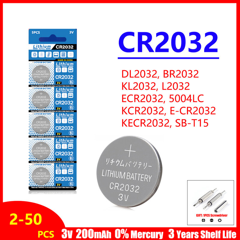 시계 장난감 계산기 자동차 열쇠용 리튬 배터리, CR 2032 DL2032 ECR2032 단추 코인 셀, 200mAh CR2032 3V, 2-50PCs