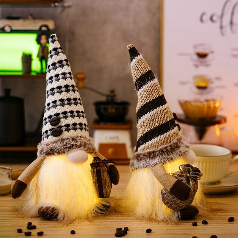 Ornement de gnome de grain de café avec lumières, ornement de beurre sans visage, figurine de gnome plonger oyante, décoration de la maison