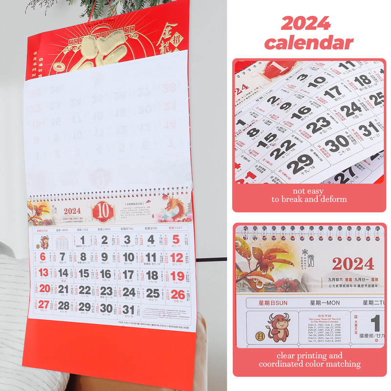 Traditionele 2024 Hangende Kalender Heldere Gedrukte Wandkalender Delicate Kantoormuurkalender