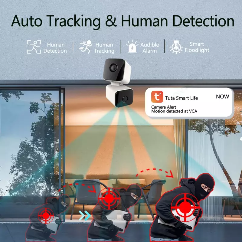 야외 방수 무선 AI 인간 자동 추적 보안 카메라, 듀얼 렌즈, 만능 모니터링, 와이파이 IR 야간 투시경, 4K 8MP