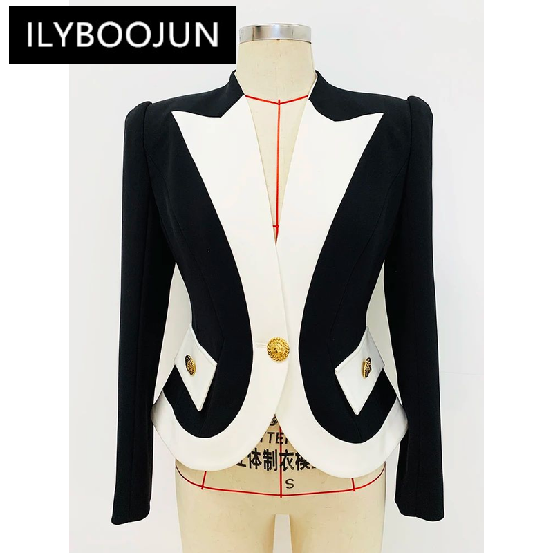 ILYBOOJUN 여성용 컬러 블록 싱글 단추 블레이저, 2024 디자이너 재킷, 신상 패션