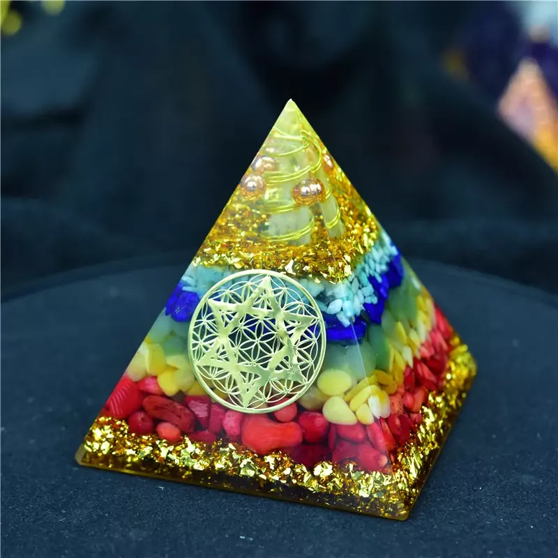 Pirâmide de Energia Orgon Chakra, Cristal Lapis Lazuli Aventurine, Orgonite EMF Proteger Ornamento, Yoga Cura Artesanato De Resina
