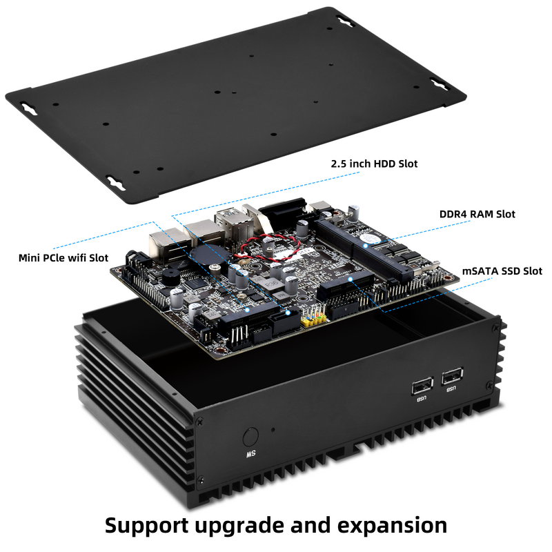 K4 komputer Desktop Mini tanpa kipas, PC Intel Core HD DP VGA i7 4500U 6 RS232 485 COM Linux Windows 10 mendukung 3G/4G