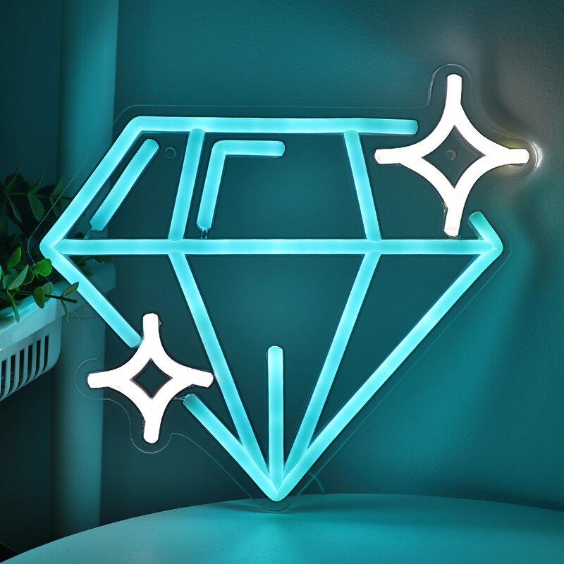 스파클링 사파이어 다이아몬드 LED 벽 네온 사인 램프 선물, 파티 룸 펍 클럽 갤러리 스튜디오 장식, 10.24 인치 * 9.02 인치, 1 개