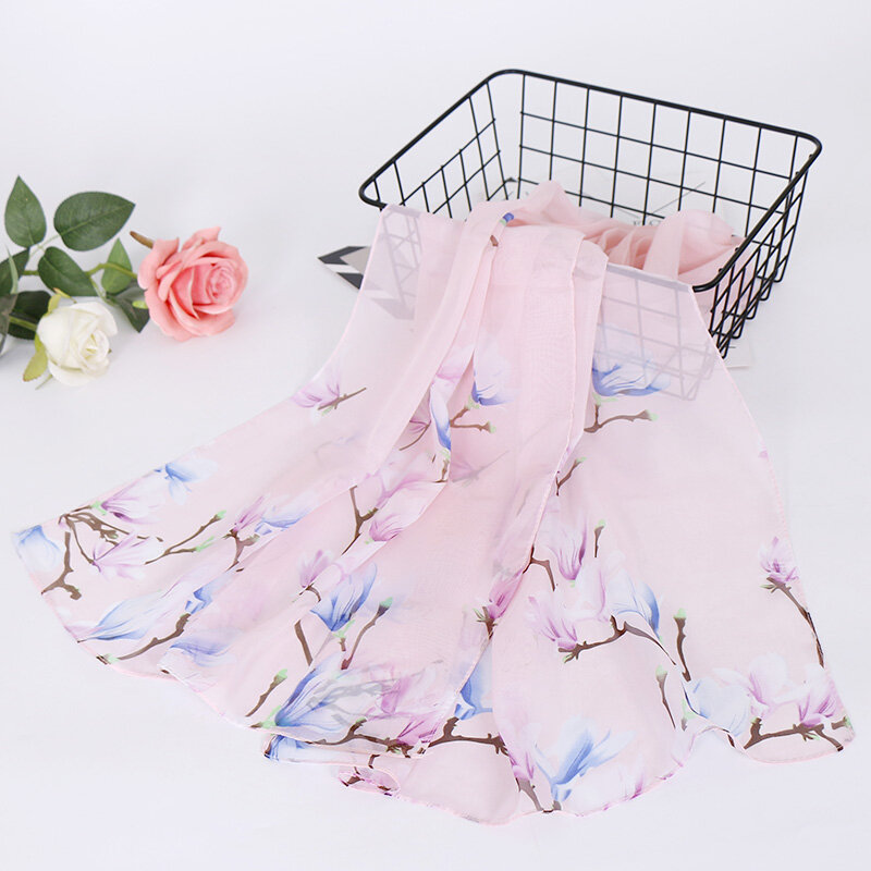 Spring and summer new fashion all-in-one beach towel Magnolia chiffon printed tulle light sun protection shawl women's silk scar