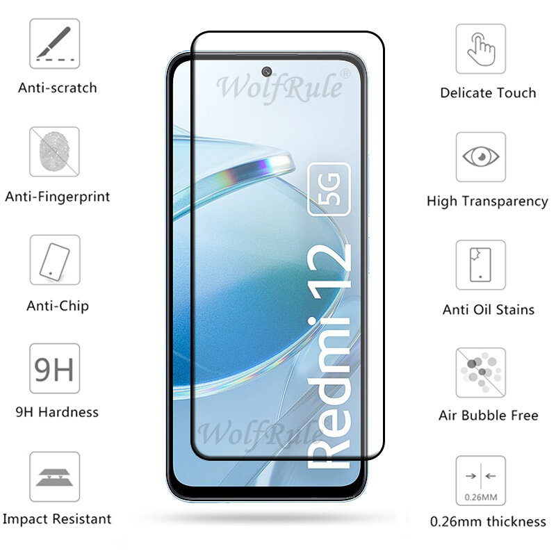 6-in-1 dla Redmi 12 5G szkło Xiaomi Redmi 12 5G folia ze szkła hartowanego pełna osłona 9H Screen Protector Redmi 12 5G szkło