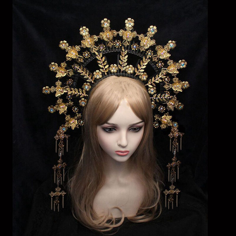Headpiece มงกุฎ Baroque Halo Crown Headdress Gothic Punk ผู้หญิง Lolita เทพธิดา Bando Bidadari ชุดคอสเพลย์ผู้หญิงอุปกรณ์เสริม