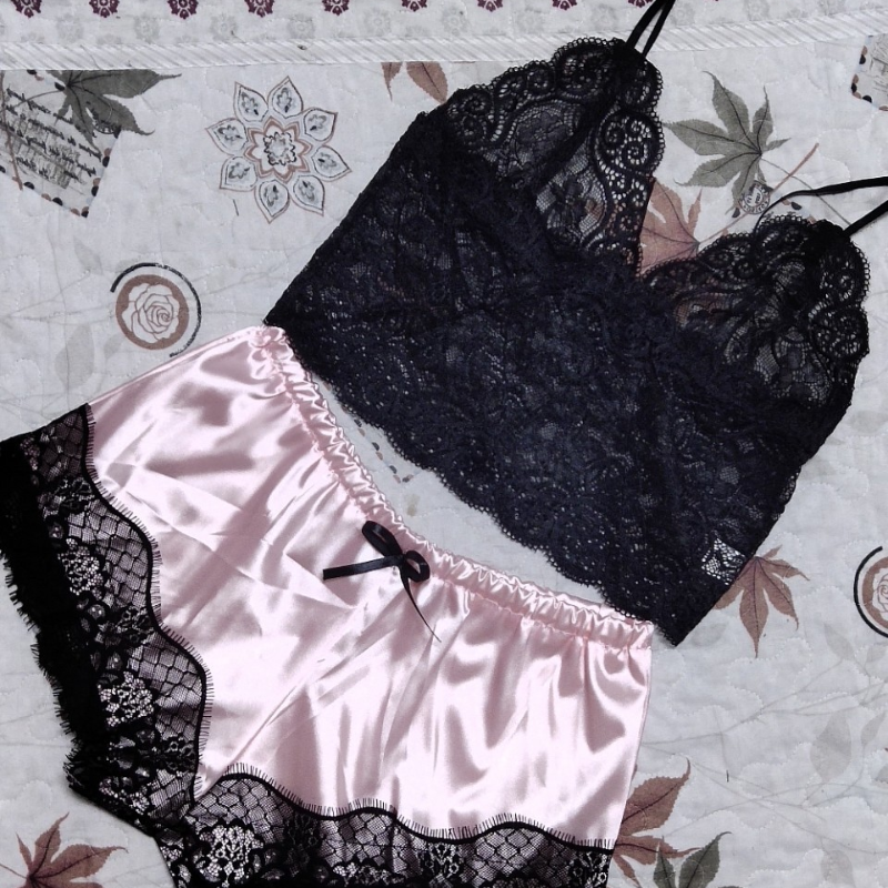 Lace Silk Sleepwear for Women Pajamas Set Sexy Lingerie Crop Tops Shorts Babydoll Nightwear S/M/L/XL/2XL