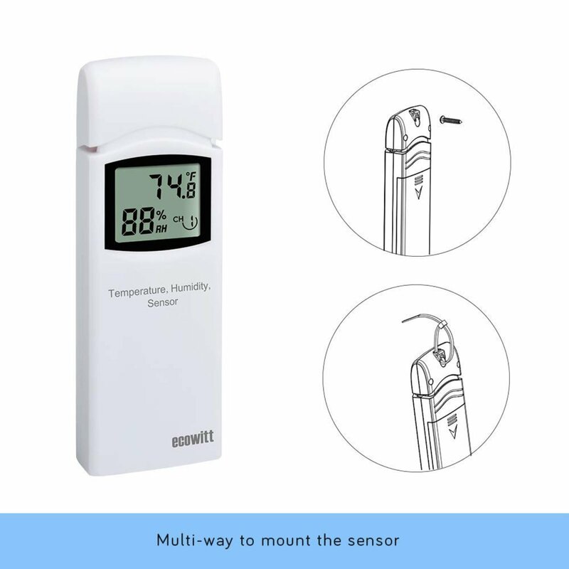 Ecowitt WN31(WH31) Termometer Higrometer Nirkabel 8-Channel Sensor Kelembaban Suhu dengan Tampilan LCD (Gateway Tidak Termasuk)