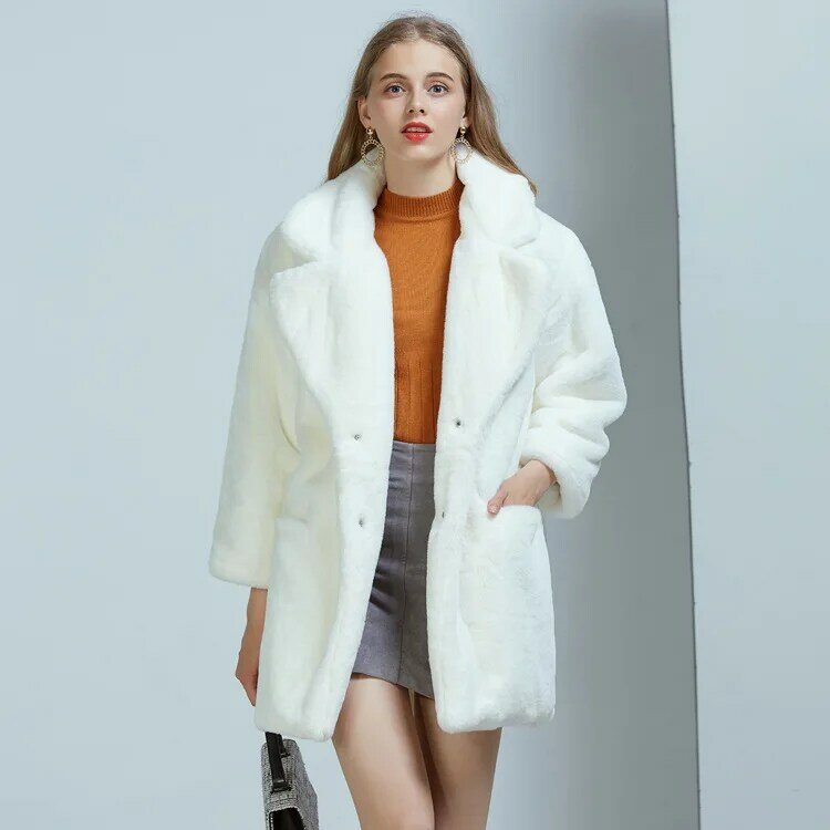 Cappotti in pelliccia sintetica da donna Cardigan solido colletto rovesciato giacche a maniche lunghe vestibilità ampia cappotto spesso tasca donna inverno 2024