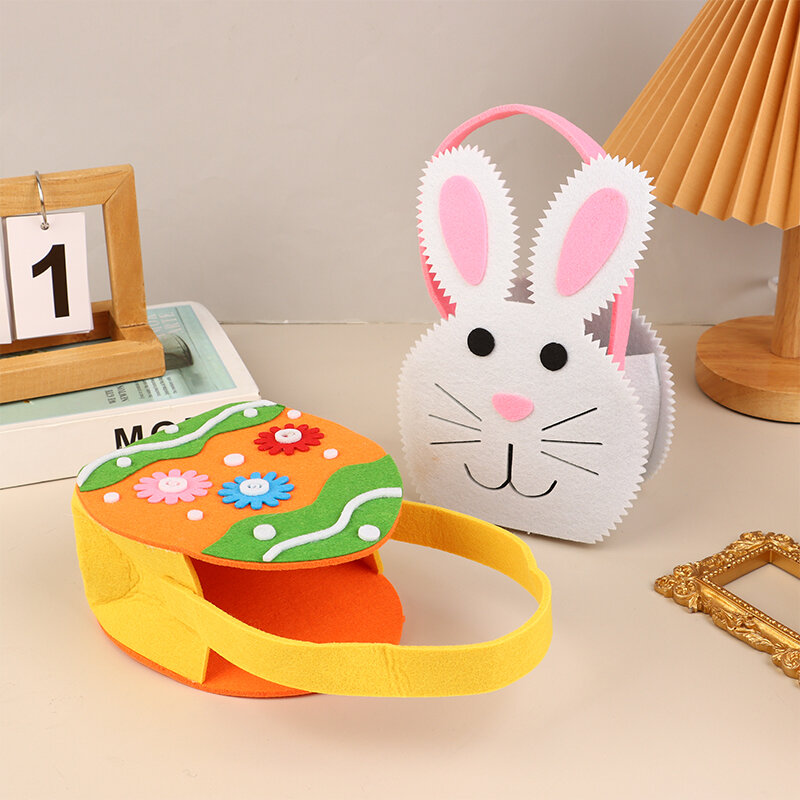 Mainan keranjang buatan tangan Paskah 2024 kartun lucu tas hadiah kelinci telinga telur wortel dekorasi pesta Paskah perlengkapan pengemasan kue