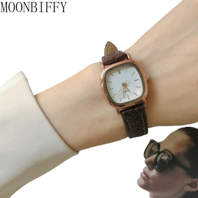 Relógio de pulso com pulseira de couro feminino, relógios vintage simples para senhoras, elegante e luxuoso