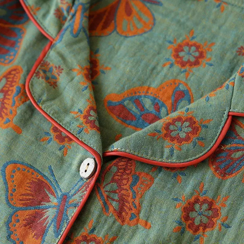 Женский винтажный пижамный комплект из 2 предметов, Хлопковая пижама с принтом бабочек, одежда для сна с отложным воротником, весна-осень 2023