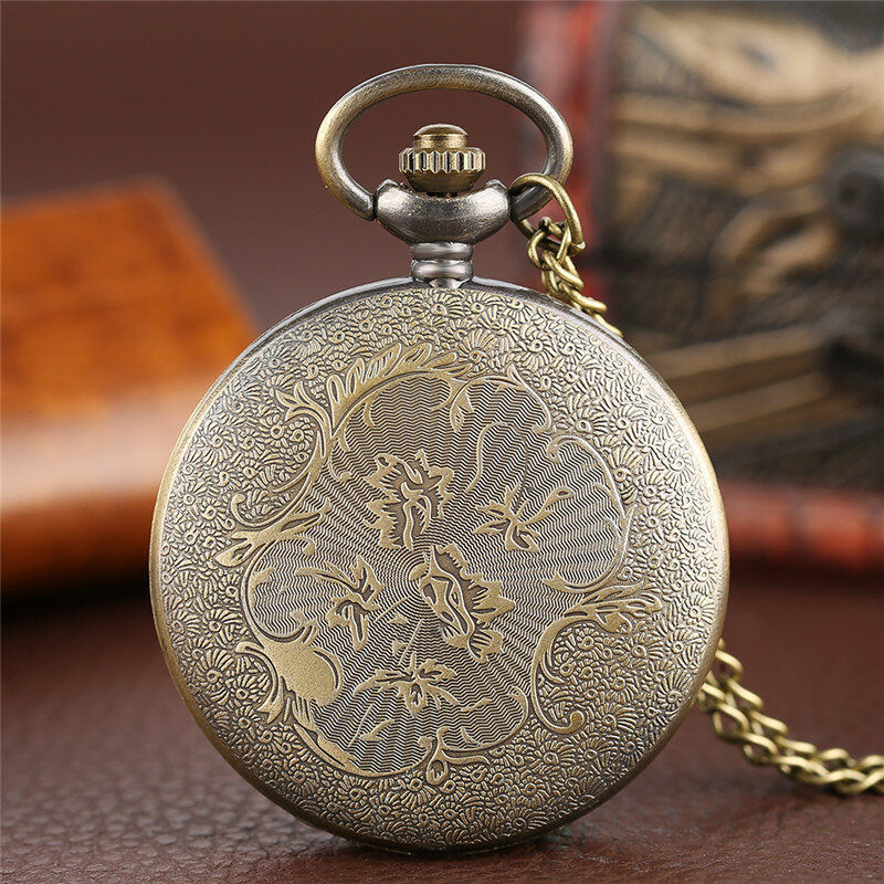 Reloj de bolsillo de tela de Araña de bronce Vintage Steampunk, reloj analógico de cuarzo ahuecado para hombres y mujeres, colgante, collar, cadena, reloj