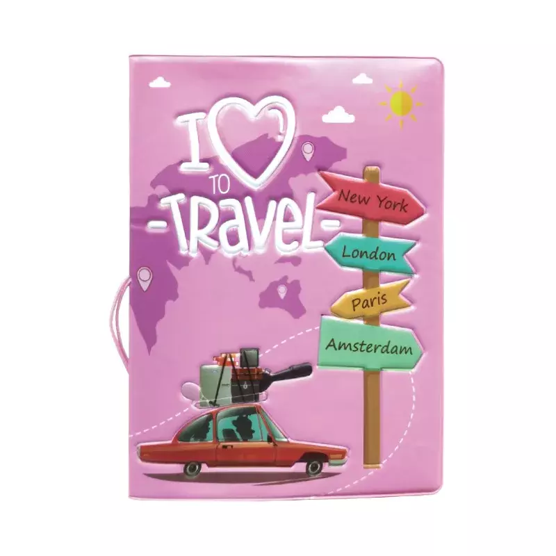 Funda de cuero con estampado 3D para pasaporte de viaje para hombre, soporte para tarjeta de identificación, azul, rosa, accesorios de viaje bonitos, PVC