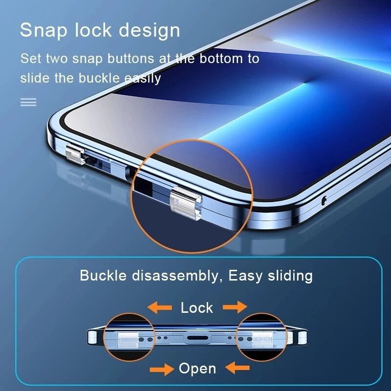 360 w pełni zabezpieczająca metalowa magnetyczna dwustronna szklana obudowa zatrzask dla iPhone15 14 13 12 11 Pro Max Plus pokrywa ochronna obiektywu