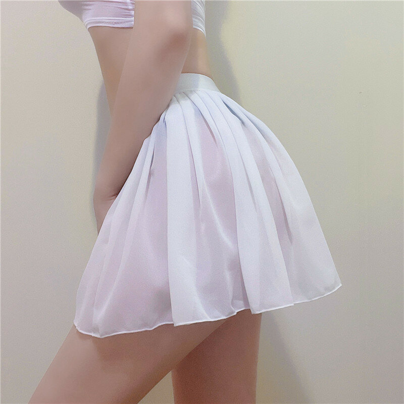 Chiffon Pleated Skirt High Waisted See-through Mini Skirt For Women Sexy Party Short Skirts