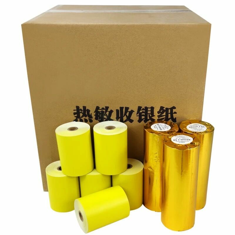Papel térmico da cor 80mm x 60mm, cor amarela, 2 rolos, recibo da caixa registadora até rolos