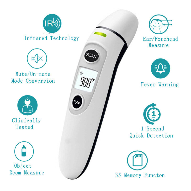 Digital Infrared Thermometer Forehead Ear Non-Contact Thermometer Medical Termometro Body Fever Baby/Adult Temperature Measure