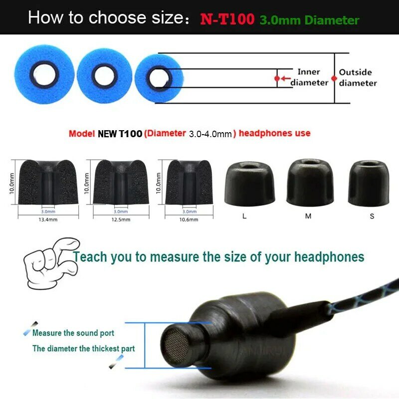Almohadillas de espuma viscoelástica para auriculares Shure Se215, almohadillas para los oídos de 3,0mm (L M S), gran reemplazo para las puntas de los oídos, T100, 3 pares