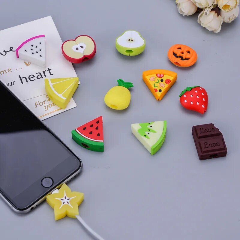 Cute Cartoon Phone USB Cable Protector For Apple iphone Cable Chompers Cord Fruit Bite Charger Wire Holder Organizer Protection