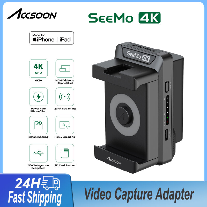 Accsoon Seemo 4K Video Capture Adapter SD Card Reader Charging H.264 For iPhone ipad Live Sharing Streaming HDMI to IOS Monitor