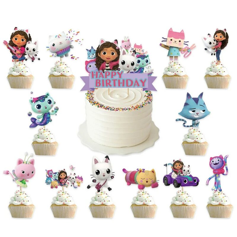Gabby-Juego de Decoración de Pastel de cumpleaños, decoración de fiesta, temática de gato, casa de muñecas para Chil