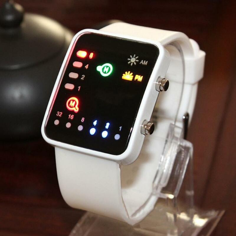 Reloj de pulsera binario de silicona con pantalla LED, reloj de pulsera con indicador de tiempo