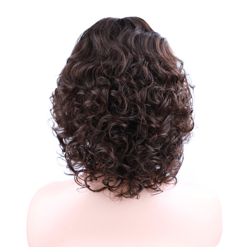 Pelucas de mezcla de cabello humano rizado para mujeres, pelo Afro rizado, corto, hecho a máquina, negro, marrón, Rubio, flequillo