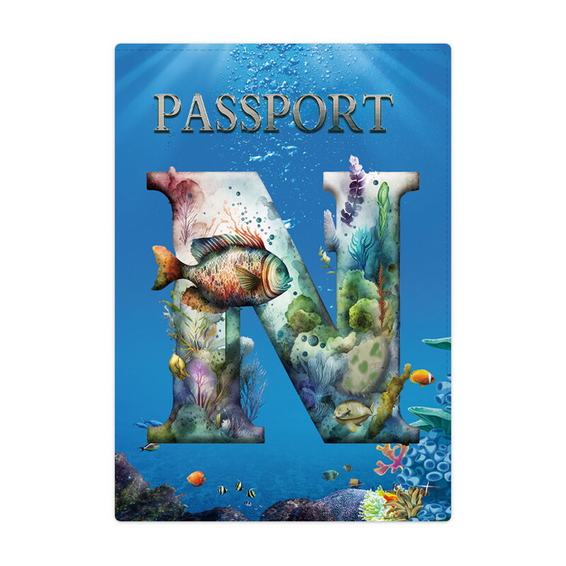 Dompet penutup paspor perjalanan, dompet kulit pemegang kartu ID bisnis, tempat kartu kredit kantong pola huruf ikan