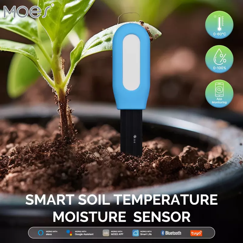MOES penguji suhu Bluetooth Cerdas, pengukur temperatur Sensor kelembapan, pendeteksi Monitor tanaman otomatisasi Taman