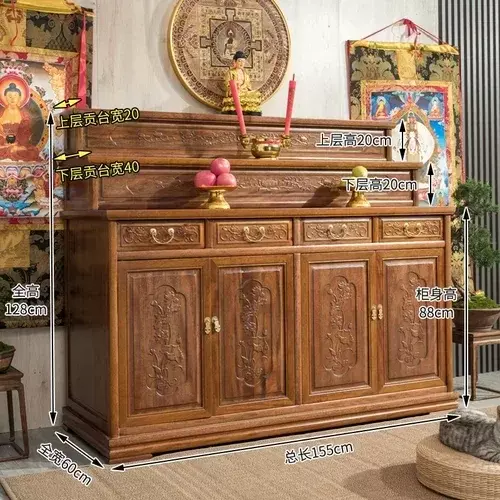 Incienso de madera maciza para el hogar, santuario de Buda de 3 capas, largo y estrecho, Salón medio, dios de la riqueza, gabinete de Adoración