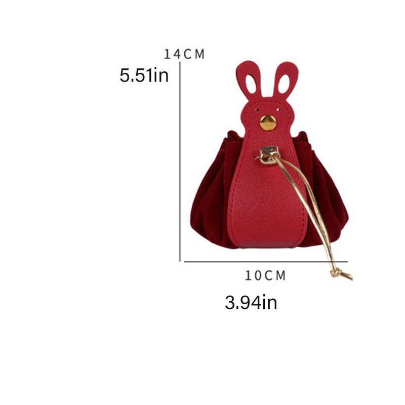 PU Leather Velvet Drawstring Bag Large Capacity Storage Bag Cartoon Rabbit Ear Handbag Wedding Candy Bag New Year