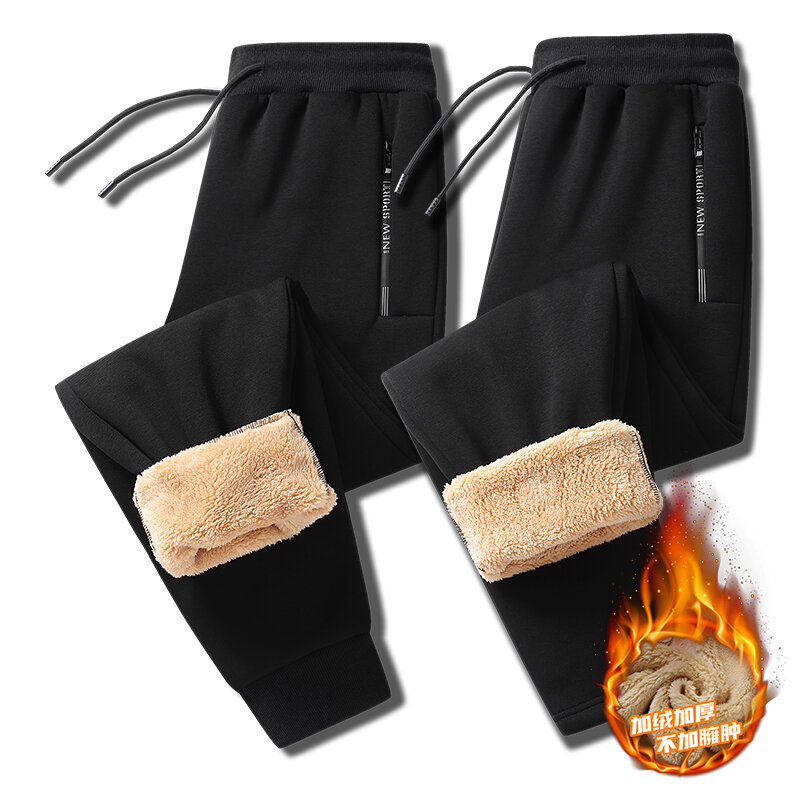 Celana olahraga ukuran Plus pria, celana panjang Jogger kasual abu-abu hitam polos lapisan bulu tebal hangat 6xl 7xl 8xl musim dingin ukuran besar