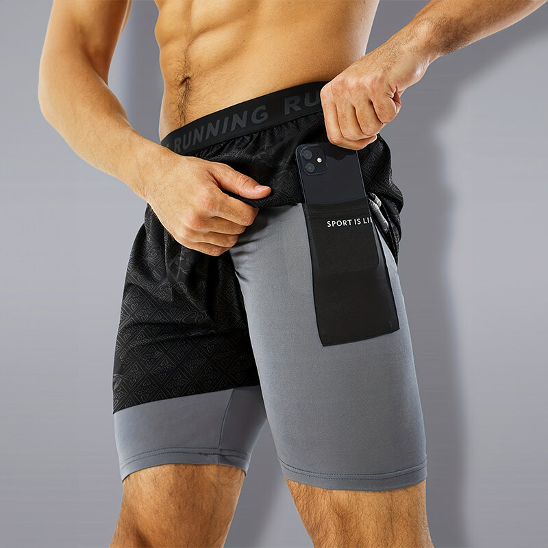 Pantalones cortos de secado rápido para hombre, Shorts 2 en 1 de doble capa para entrenamiento, Fitness, culturismo, trotar, Verano