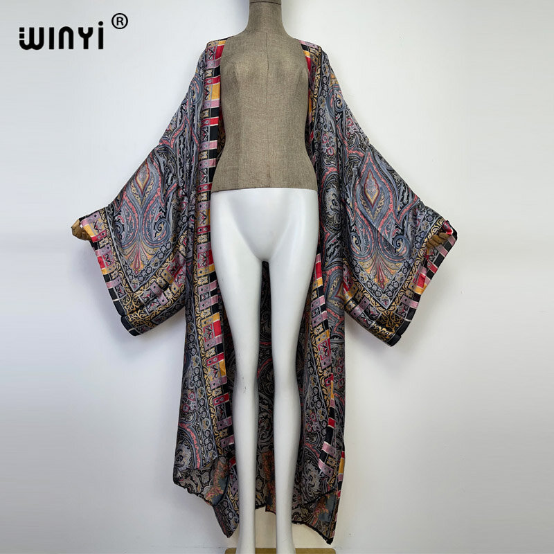 WINYI African national style printing beach Bohemian long Cardigan Cover-up stitch Casual Boho loose Holiday party kimono coat