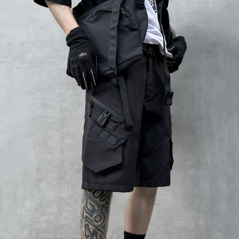 Shorts de carga tático com zíper de bolso múltiplo masculino, calças cortadas na rua alta, estilo techwear, novo, verão, Y2K, 2022