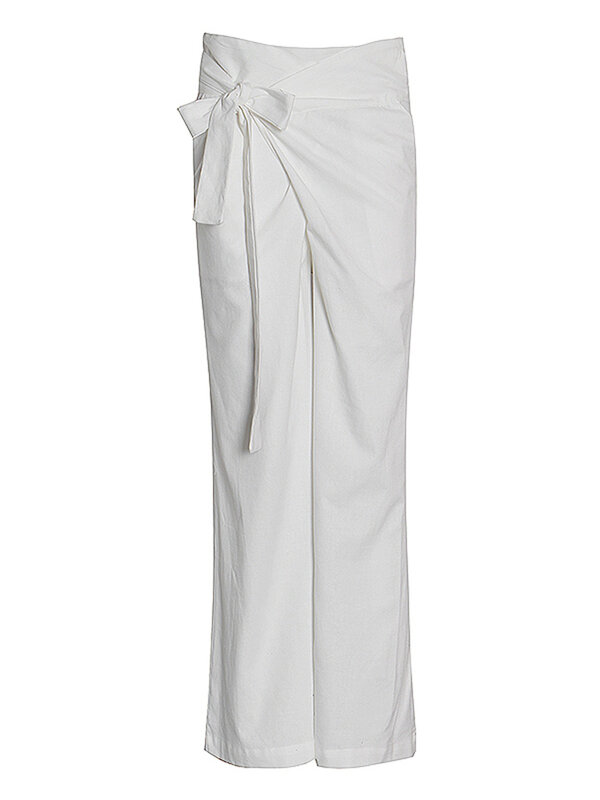 ROMISS asymetryczne zmarszczony, długi spodnie damskie z wysokim stanem patchworkowe kokardka jednolite, luźne szerokie nogawki damskie jesienne 2024